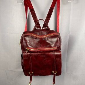 Burgundy Mini Backpack Purse Y2K Street Style Gold Hardware